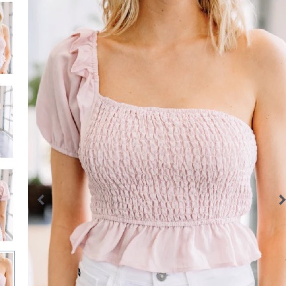 One Shoulder Pink Smock Top - Picture 2 of 4